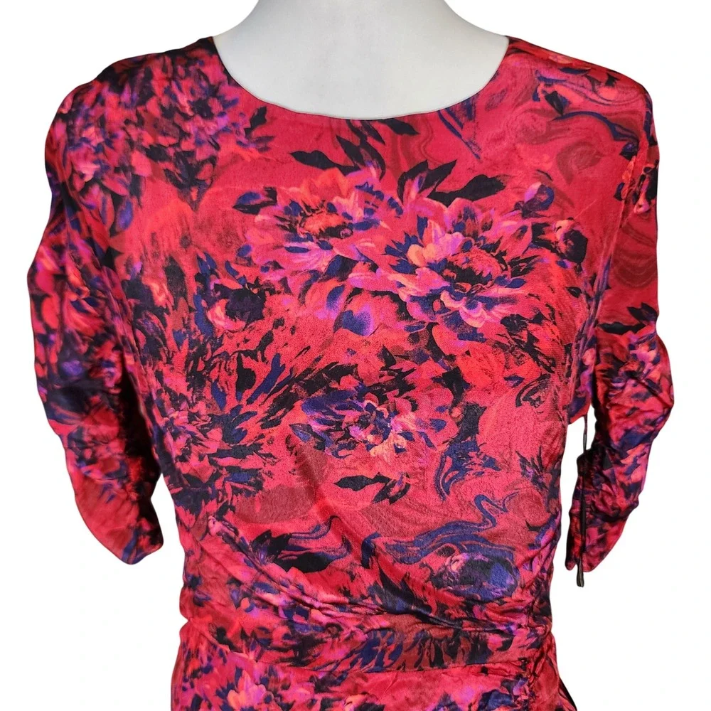 White House Black Market Ruched Midi Dress Kaleidoscope M Indulgent Red Sz 6 NEW